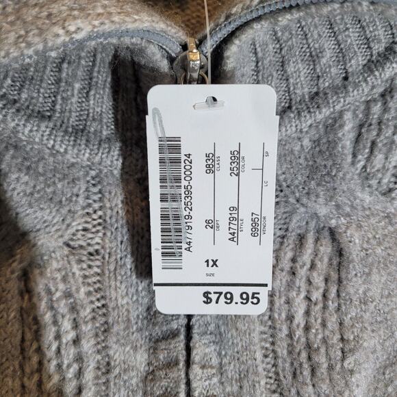 Christopher Banks Womens Cable Knit Full Zip Sweater Cardigan Plus 1X Gray NEW - Picture 6 of 9